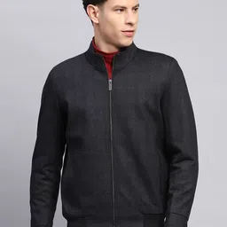 Monte Carlo Men Mock Collar Checked Casual Bomber Jacket-17