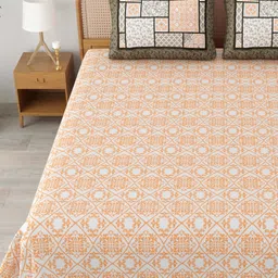 MAFATLAL Sanskriti Orange & White Printed Cotton 144 TC King Bedsheet Sets 2.34 m x 2.70 m-image-88