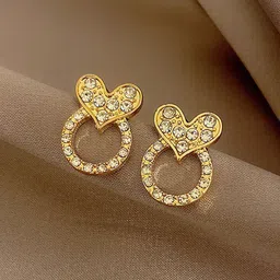BEYTER Sterling Silver Cubic Zirconia Studded Heart Shaped Studs-1