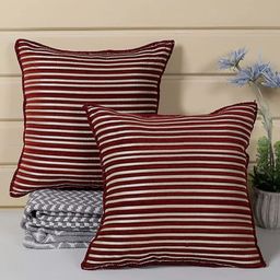Saral Home Red & Beige 2 Pieces Striped Square Cushion Covers-image-28