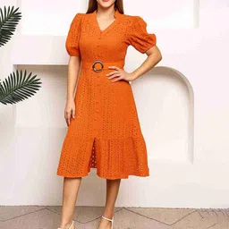 MARC LOUIS Women Embroidered Puff Sleeve Shirt Midi Dress-image-24