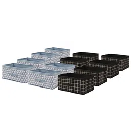 Kuber Industries Black & Blue 12 Pieces Printed Drawer Organisers-45