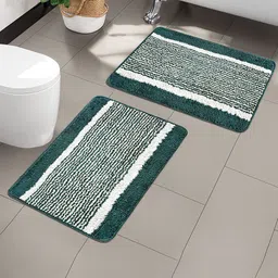 Kuber Industries 2-Pcs Green & White Striped Anti-SlipDoormats-74