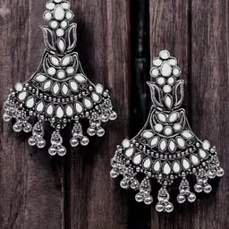 Sangria Oxidised Kundan Stone Studded & Beaded Earrings image 1