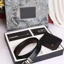 SAZARA Men Reversiable Belt , Wallet, Keychain and Pen Gift Set Comes with a box-image-64