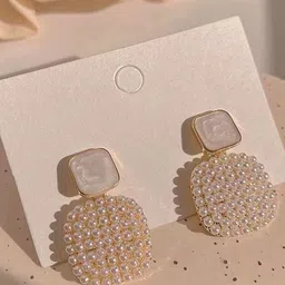 VAGHBHATT Gold-Plated Mother Of Pearls Studded and Pearls Beaded Drop Earrings-52