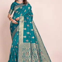 DIVASTRI Ethnic Motifs Zari Silk Blend Banarasi Saree-image-93