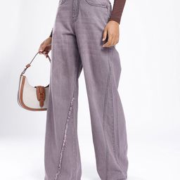 glitchez Women Baggy Wide Leg High-Rise Light Fade Panelling Frayed Jeans-image-91