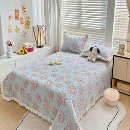 JC HOME Blue & Pink Printed Cotton Double King Bed & Pillow Cover-image-99