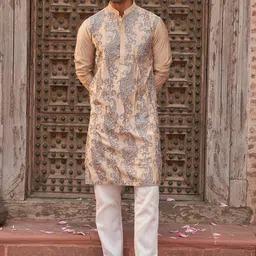 Jompers Men Floral Embroidered Regular Chikankari Kurta with Pyjamas-47