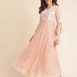 all about you Embellished Embroidered Georgette Fit & Flare Maxi Dress-image-15