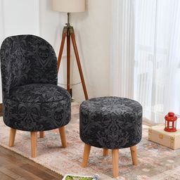 NACIA 2 Pieces Black & Grey Ethnic Motifs Printed Ottoman Pouffes Stool-16