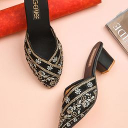 GERIEF Women Floral Embroidered Ethnic Mules-picture-19