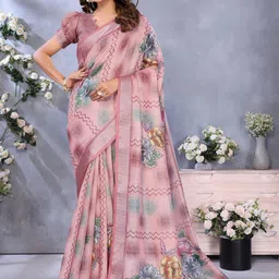 KALINI Peach Printed Linen Blend Jamdani Sarees-picture-13