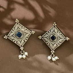 Fabindia Women Brass Diamond Shaped Studs Earrings-image-92
