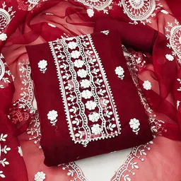Ishin Ethnic Motifs Embroidered Thread Work Organza Unstitched Dress Material-image-76