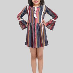 BEING NAUGHTY Girls Ethnic Motifs Printed Tie-Up Neck Bell Sleeves A-Line Dress-image-63