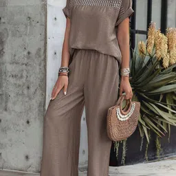 all about you Embroidered Round-Neck Top With Trousers Co-Ords-image-47