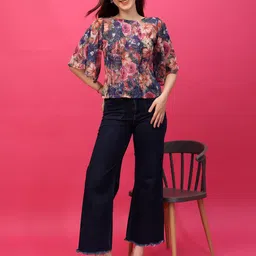 Cation Floral Print Flared Sleeve Georgette Top-17