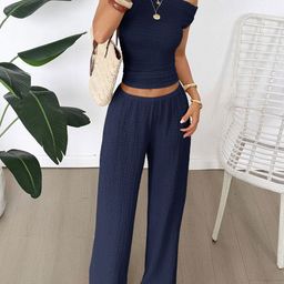JC Mode Women Textured One-Shoulder Top & Trousers Co-Ord Set-picture-22