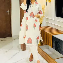 PRENEA Women Floral Printed Regular Linen Kurta with Palazzos-picture-19