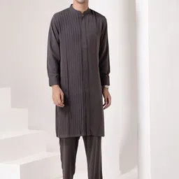 BARARA ETHNIC Mandarin Collar Pleated Straight Kurta with Trousers-image-15