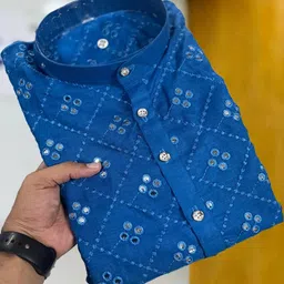 SR Fashion Men Embellished Straight Kurta (Blue)-image-68