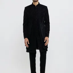 Twamev Men Embroidered Velvet Indo Western Sherwani Set-image-45