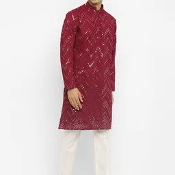 Devyom Men Embroidered Regular Thread Work Kurta with Pyjamas image 2