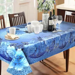 Dakshya Industries Blue Floral Waterproof Plastic 6-Seater Table Cover-image-8