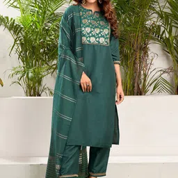 SANISA Women Floral Woven Design Kurta with Trousers & Dupatta-picture-23