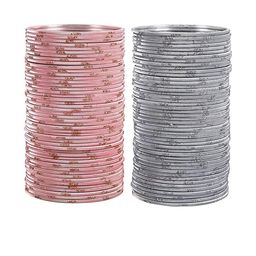 Guddan Set of 96 Peach & Grey Metal Bangles-image-97