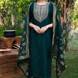 DIVASTRI Adults-Women Green Kurta Sets-picture-3