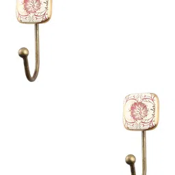 IndianShelf Pink & Gold Toned 2 Pcs Flower Printed Ceramic Wall Hooks-5
