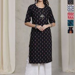 7Threads Women Ethnic Motifs Printed Sequinned Floral Crepe Kurta-image-96