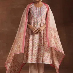 Libas Printed Panelled Gotta Patti Pure Cotton Anarkali Kurta with Palazzos & Dupatta-picture-49