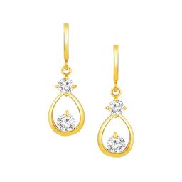 Peora Gold-Plated Cubic Zirconia Studded Teardrop Shaped Drop Earrings With Red Rose image 5
