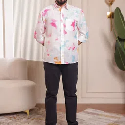 Stuffie Land Men Abstract Printed Spread Collar Cotton Casual Shirt-image-3
