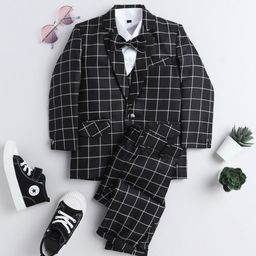 BAESD Infant Boys Checked Single-Breasted Four-Piece Party Suit-image-5