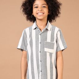 V-Mart Boys Spread Collar Vertical Striped Cotton Casual Shirt-image-86