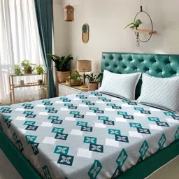 Myntra Elegant Homes Turquoise Geometric Pure Cotton 400 TC King Bedsheet Set 2.5m x 2.25m-image-72