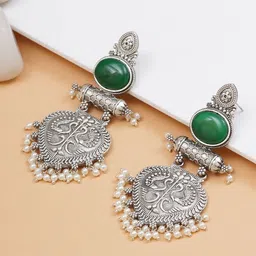 JEWILLEY Silver-Plated Artificial Stone Studded And Beaded Contemporary Drop Earrings-12
