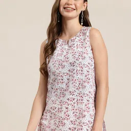 HERE&NOW Floral Printed Notched Neck Kurti-picture-12