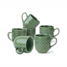 SHAY Green 6 Pcs Easy to Clean Ceramic Cups And Mugs 300ML-image-50