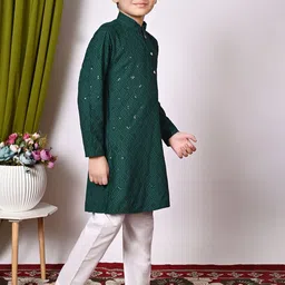 NFC CREATION Boys Embroidered Regular Sequinned Kurta with Pyjamas image 4