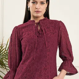 Noi Women Self Design Puff Sleeve Lace Top-image-86
