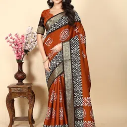 J 6 DESIGNER Ethnic Motifs Zari Art Silk Designer Block Print Saree-4