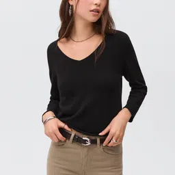 MANGO Solid V-Neck Knitted Pullover-picture-38