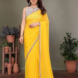 Moda Rapido Embroidered Pure Georgette Sareewith Lace Border-picture-17
