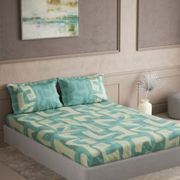 DDecor Galaxy Green & Cream-Coloured Abstract Cotton 144 TC Queen Bedsheet Set-3.05mx3.05m-16